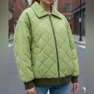 Wild Fable Quilted Zip Jacket Lime Green Distressed Women XS Y2K Colorful Bomber